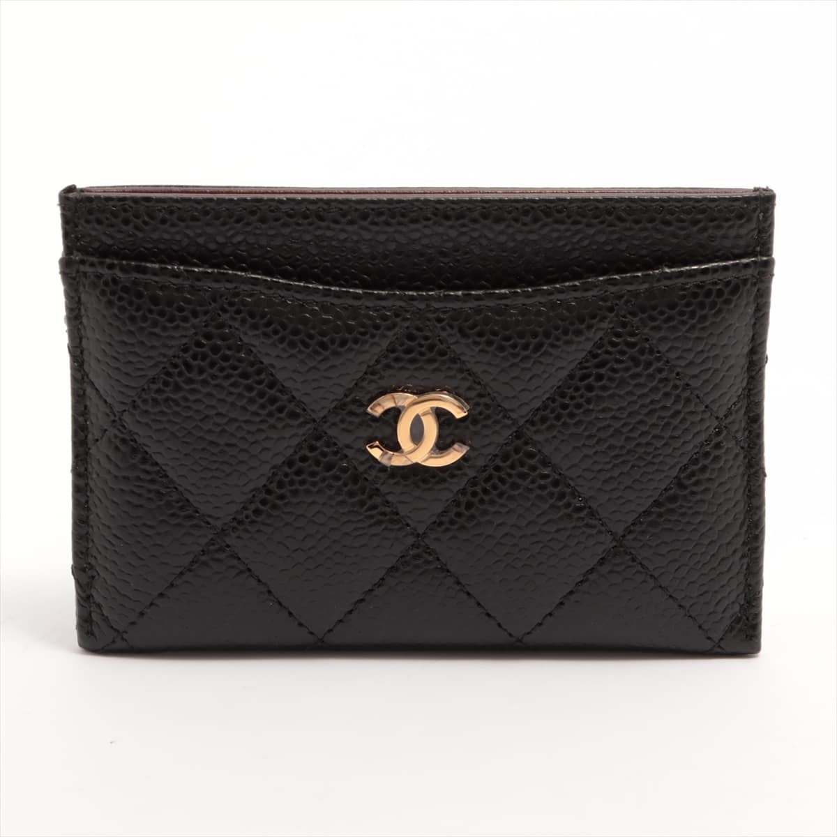 Chanel Coco Mark Caviarskin Pass Holder Black Gold Metal fittings 28th