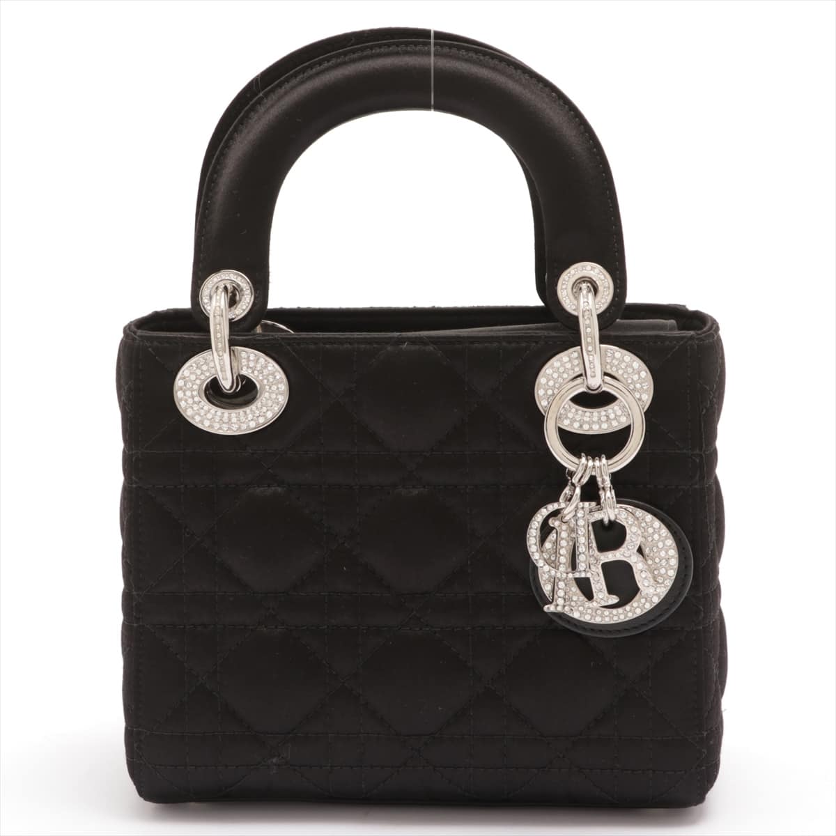 Christian Dior Lady Dior Mini Cannage Satin 2way handbag Black Rhinestone