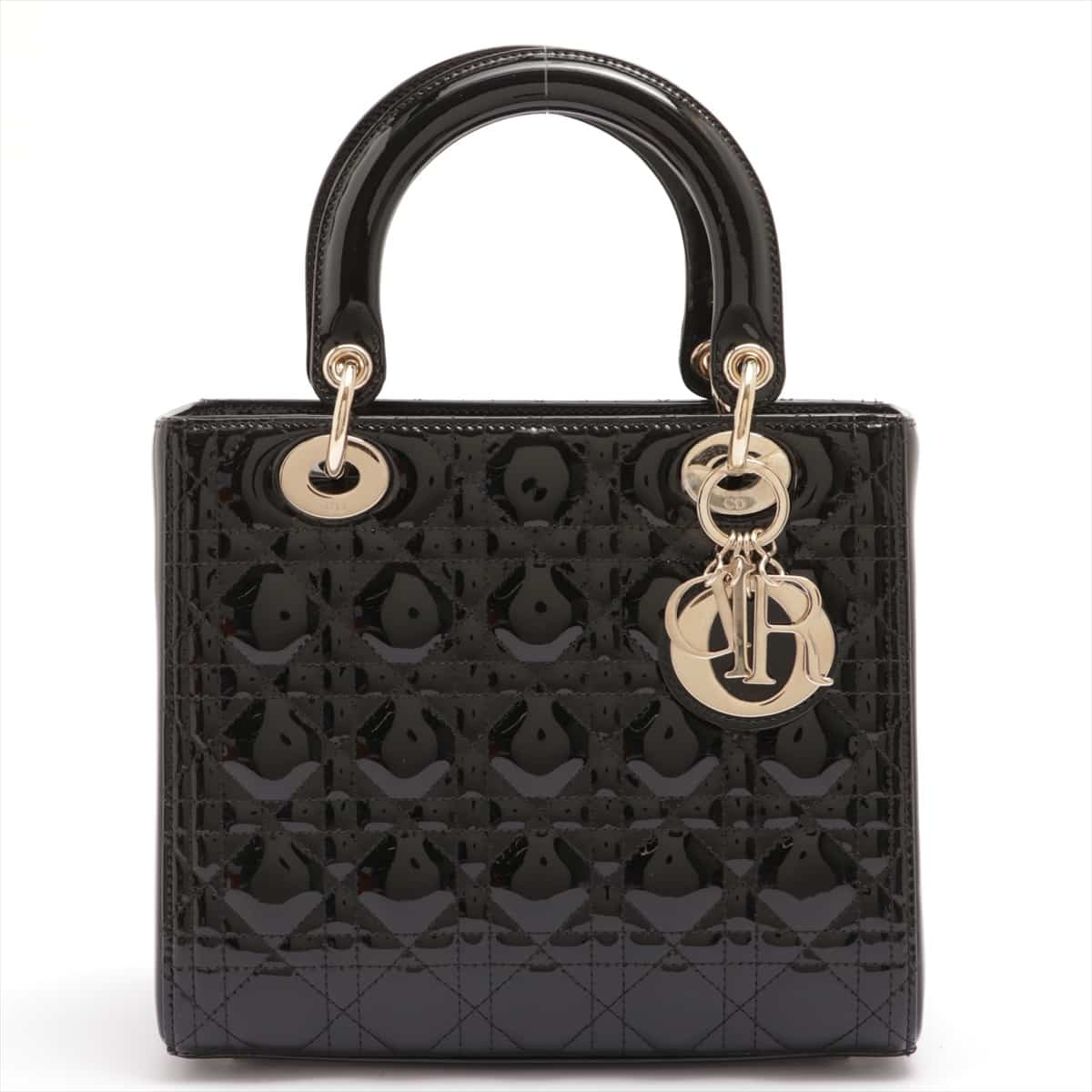 Christian Dior Lady Dior Cannage Patent leather 2way handbag Black