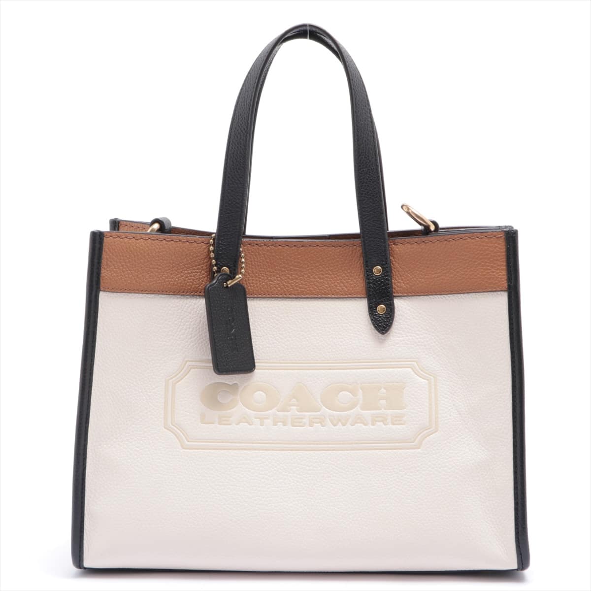 COACH Leather 2way handbag White x brown C0777
