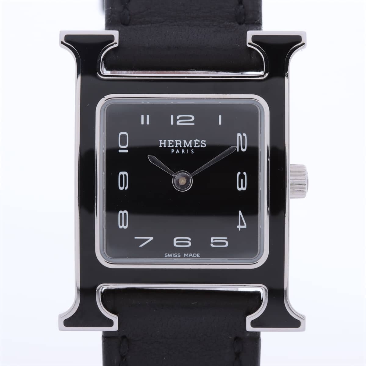 Hermès H Watch HH1.221 SS & Leather QZ Black-Face