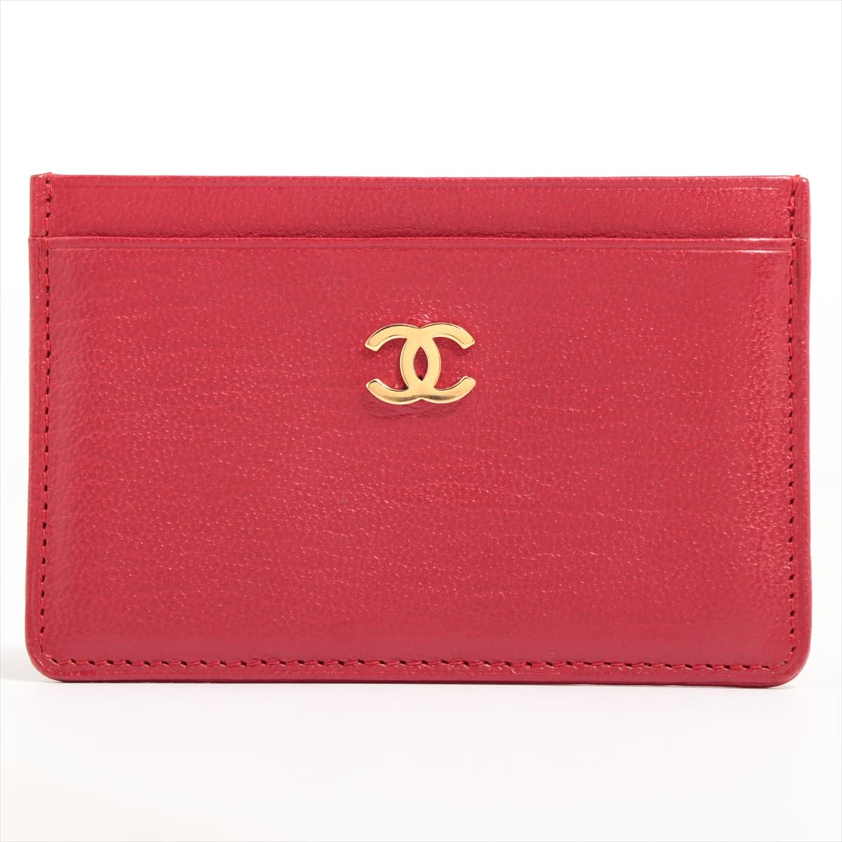 Chanel Coco Mark Leather Card Case Red Gold Metal fittings 7XXXXXX