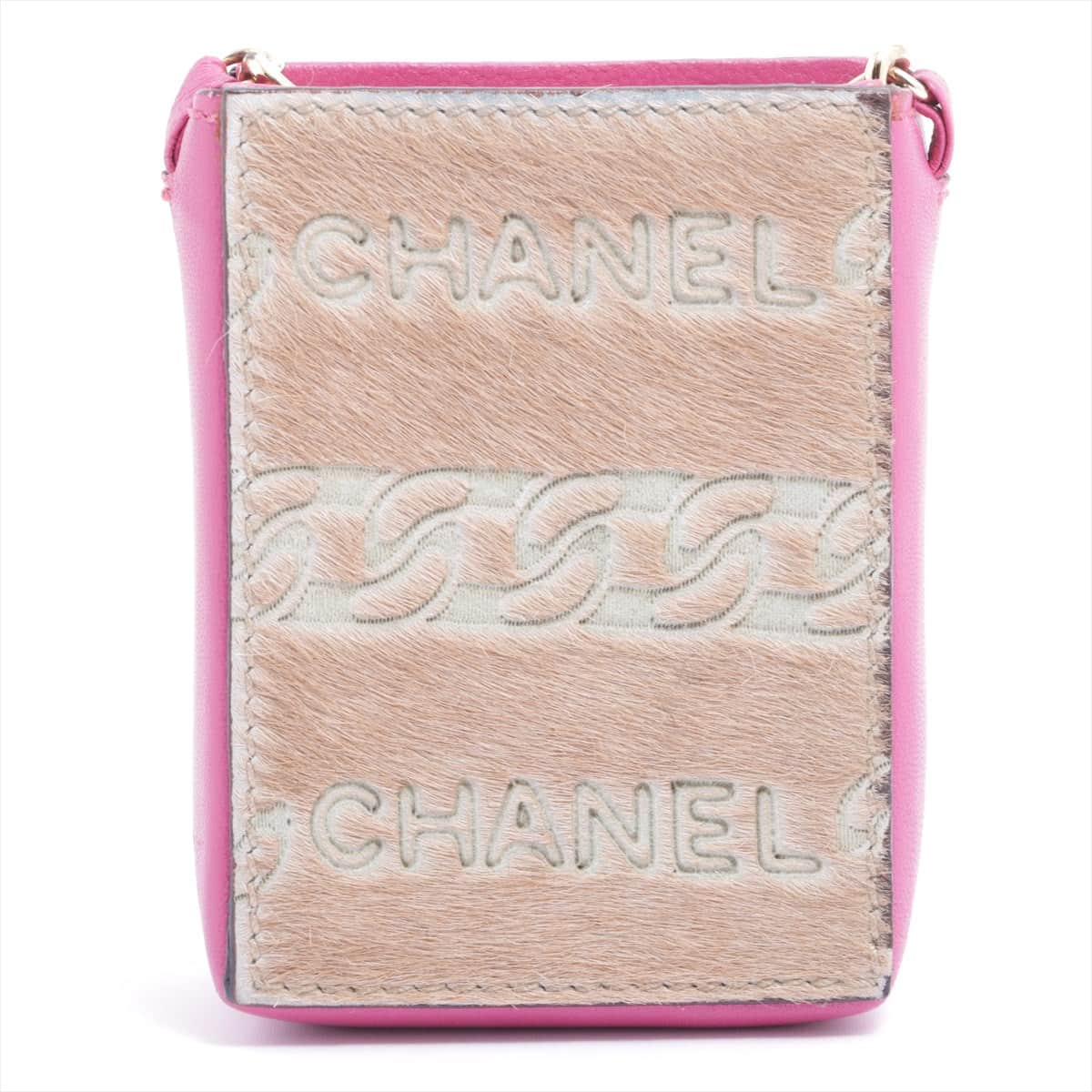 Chanel Logo Cowhide × Lambskin Cigarette Case Pink Gold Metal fittings 6XXXXXX
