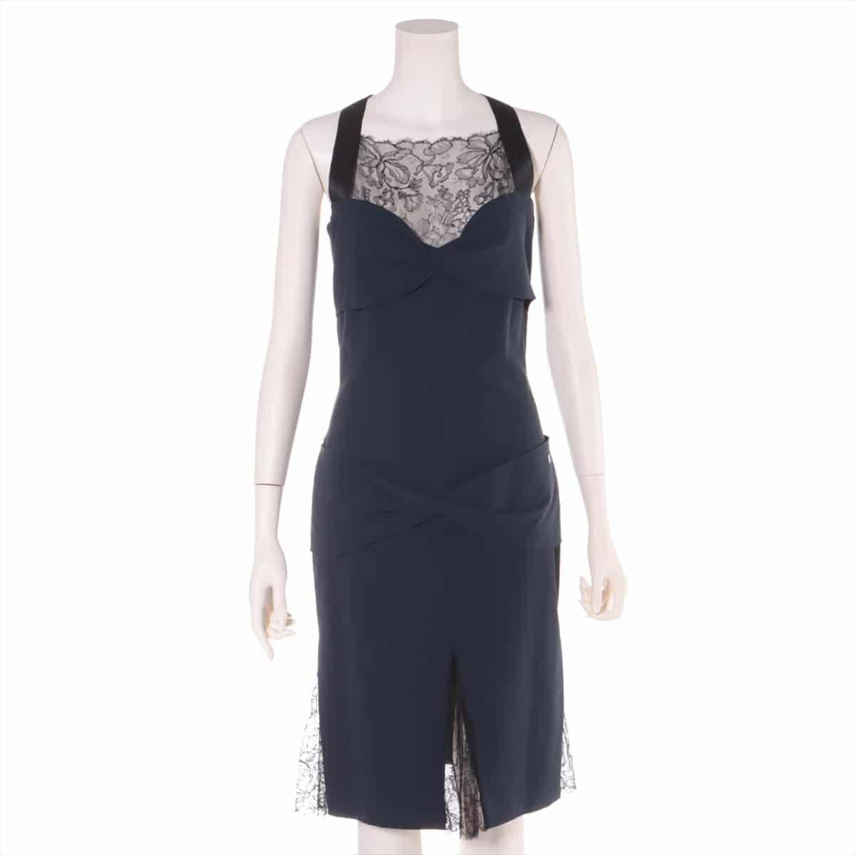 Chanel 04A Rayon * Naylon Sleeveless dress 38 Ladies' Navy blue