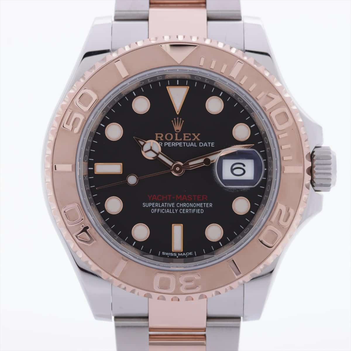 Rolex Yacht‑Master 116621 SS×PG AT Black-Face Cyclops lens scratched