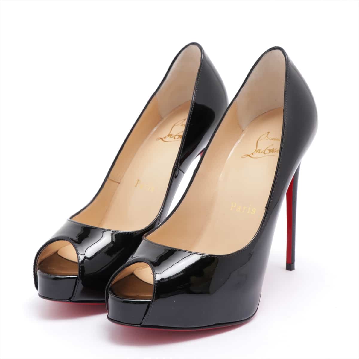 Christian Louboutin Patent leather Open-toe Pumps 34 1/2 Ladies' Black 1150600