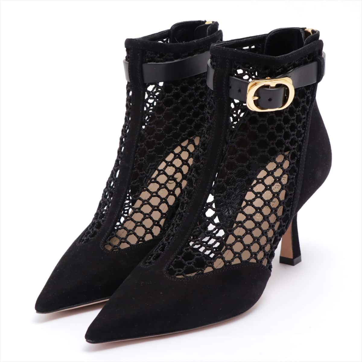 Christian Dior Suede Short Boots 34 1/2 Ladies' Black fishnet