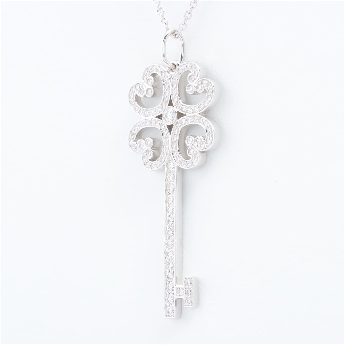 Tiffany Quatra Heart Key diamond Necklace 750 WG Pt950 6.0g