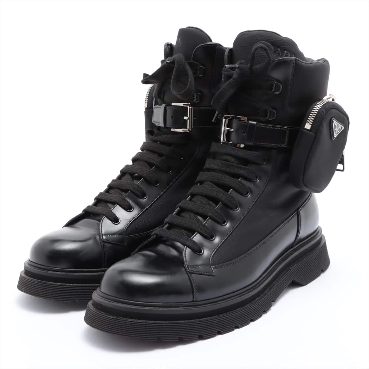 Prada Nylon & Leather Boots 8 Men's Black 2TE169 Detachable pouch Monolith