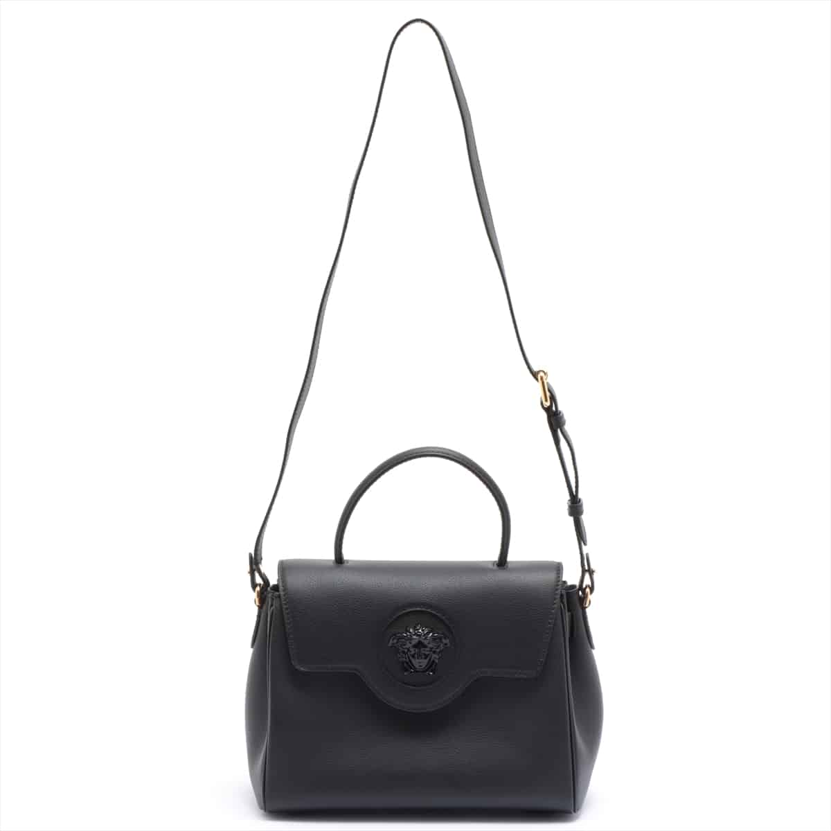 VERSACE La Medusa Medium Leather 2way handbag Black strap x2