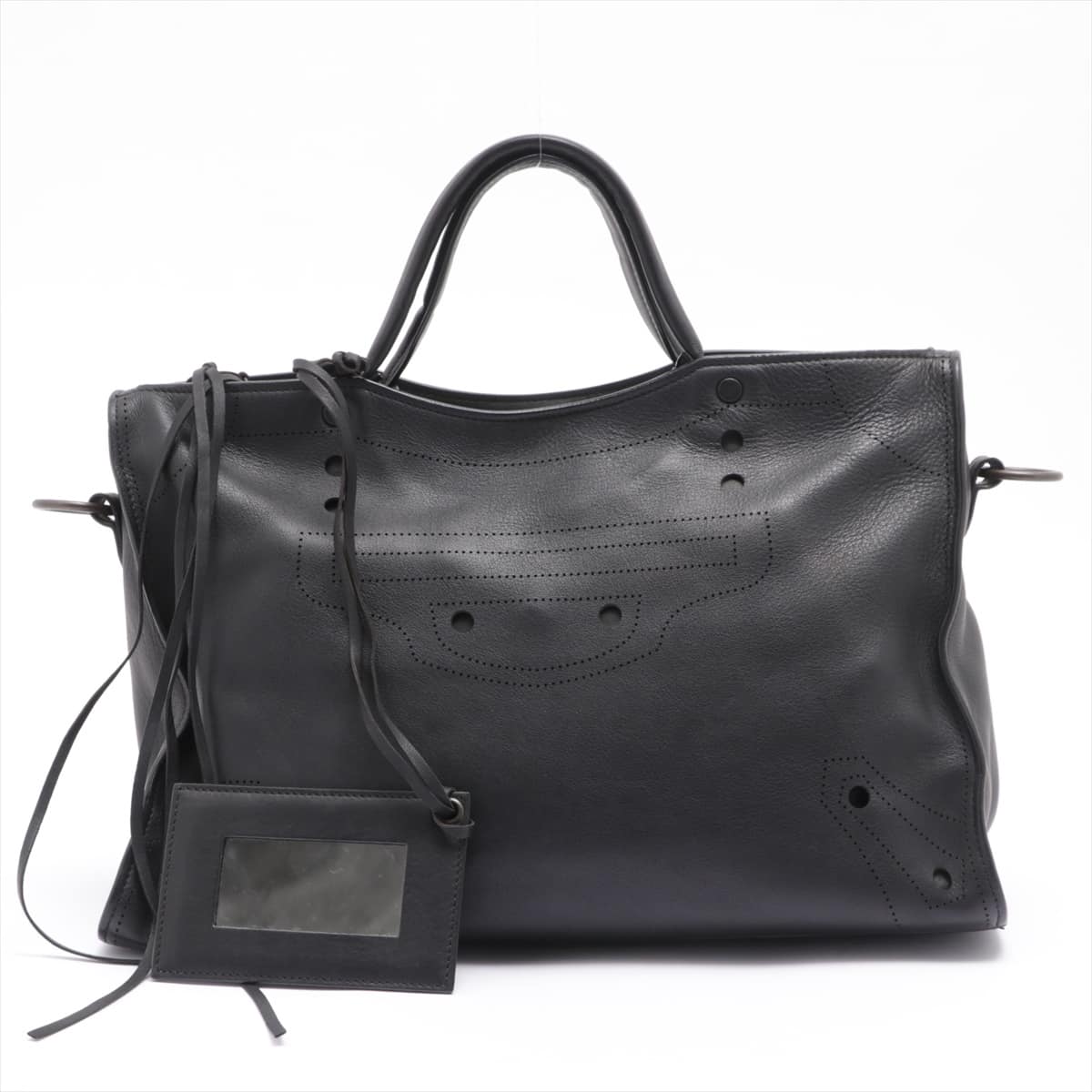 Balenciaga Blackout City Leather 2way handbag Black 443514 With mirror
