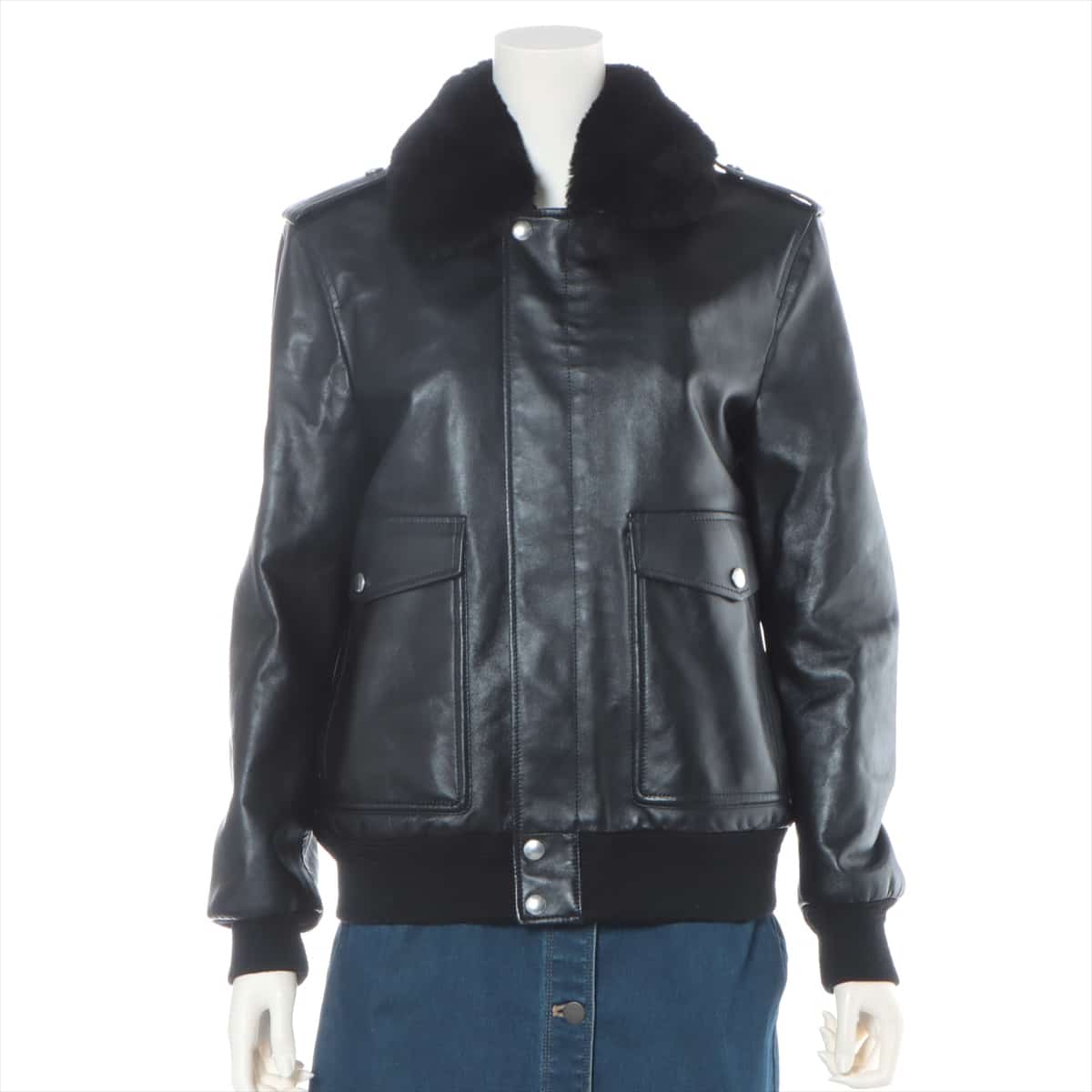 CELINE Calfskin Leather jacket 38 Ladies' Black  2E452599E Removable collar