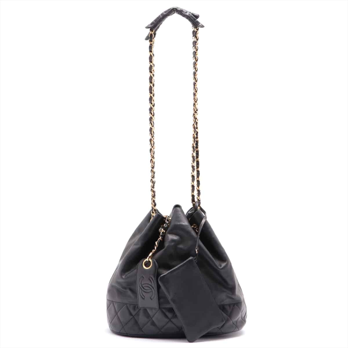 Chanel Matelasse Lambskin Drawstring shoulder bag with pouch Black Gold Metal fittings