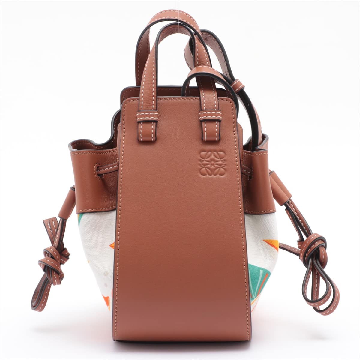 Loewe Hammock Drawstring mini Canvas & leather Shoulder bag Brown