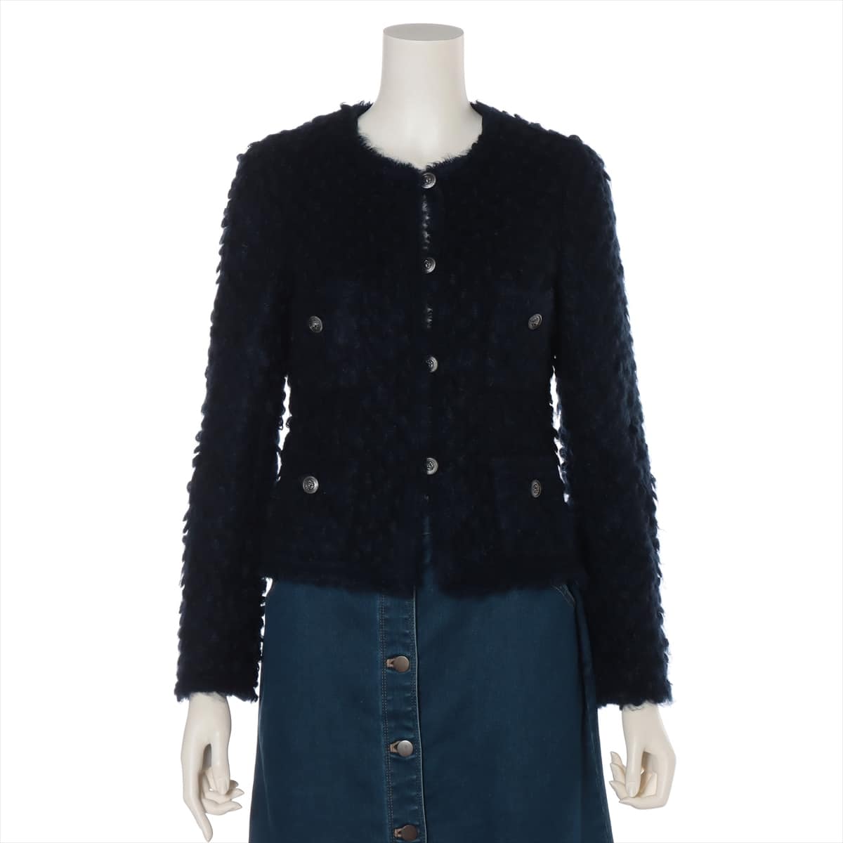 Chanel 08A Mohair Jacket 36 Ladies' Navy blue  Lion Coco Button