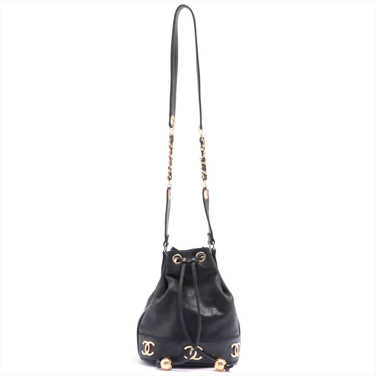 Chanel Triple Coco Lambskin Drawstring shoulder bag Black Gold Metal fittings 2XXXXXX with pouch