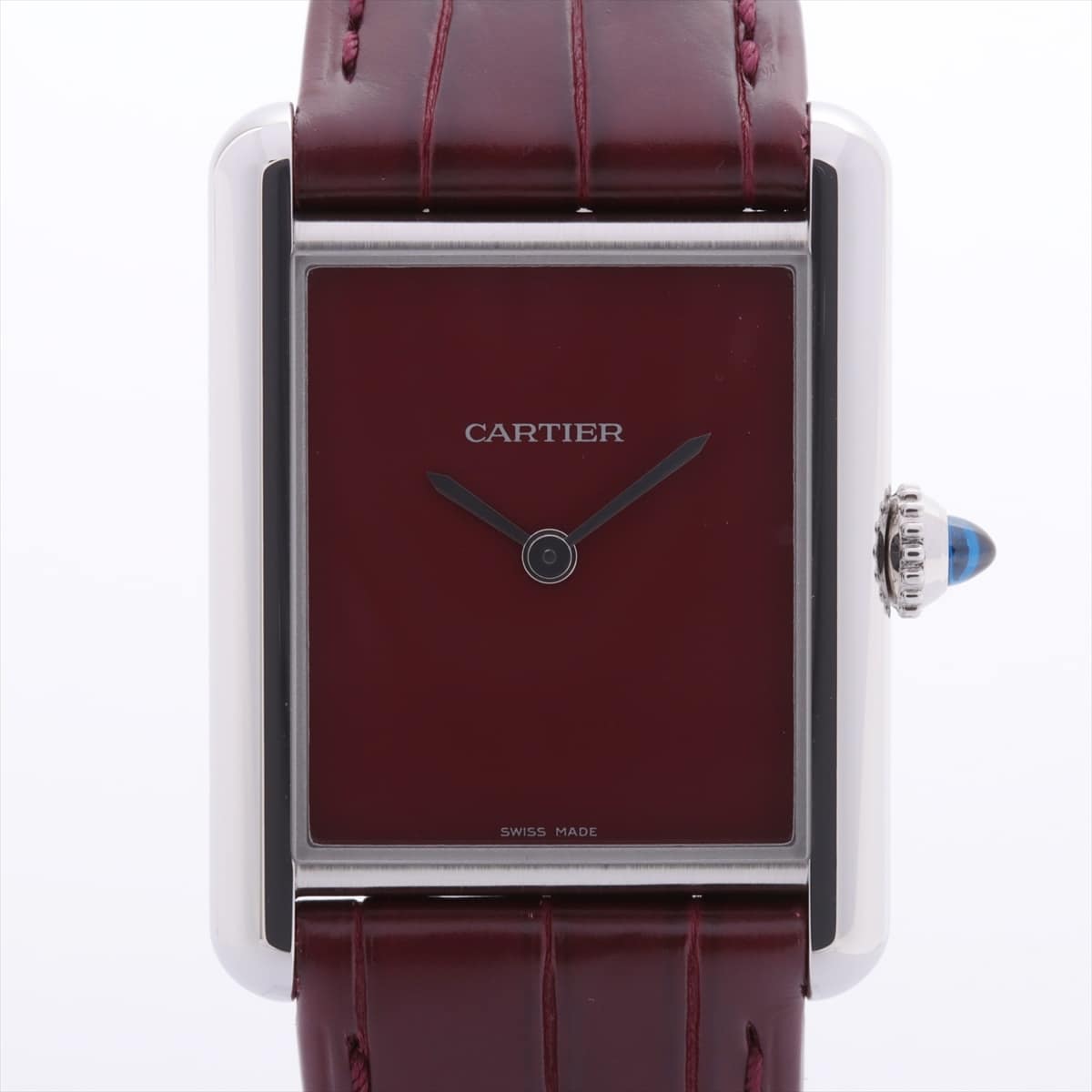 Cartier Tank mast LM WSTA0054 SS & Leather QZ Red dial
