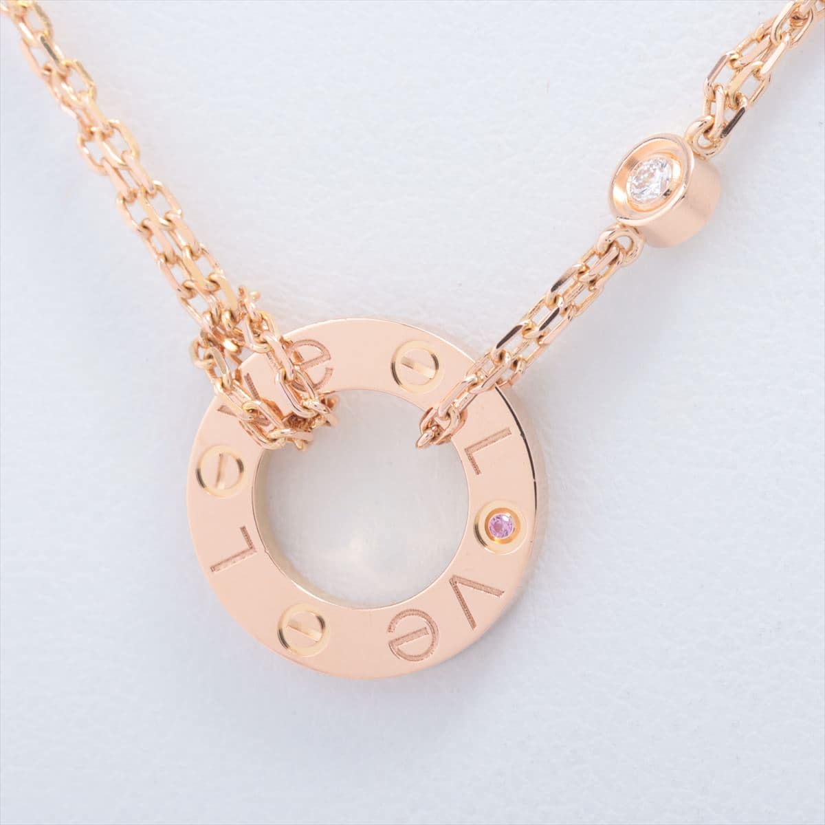Cartier Love Circle 2P diamond Pink sapphire Necklace 750 PG 6.5g