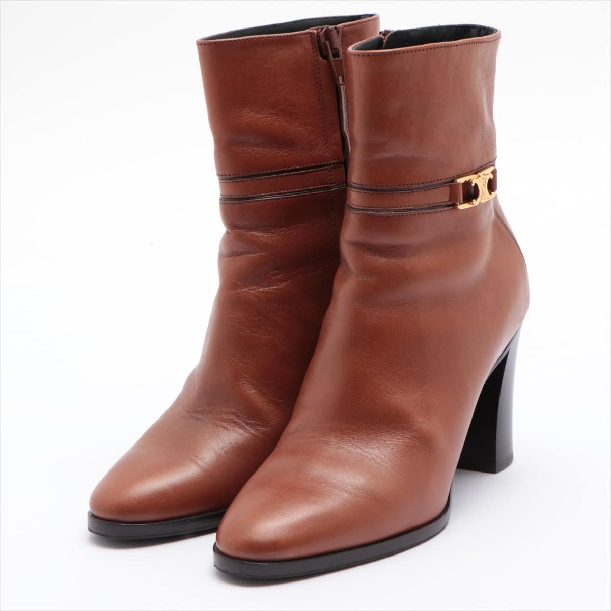 CELINE Triomphe Eddie period Leather Short Boots 35 Ladies' Brown