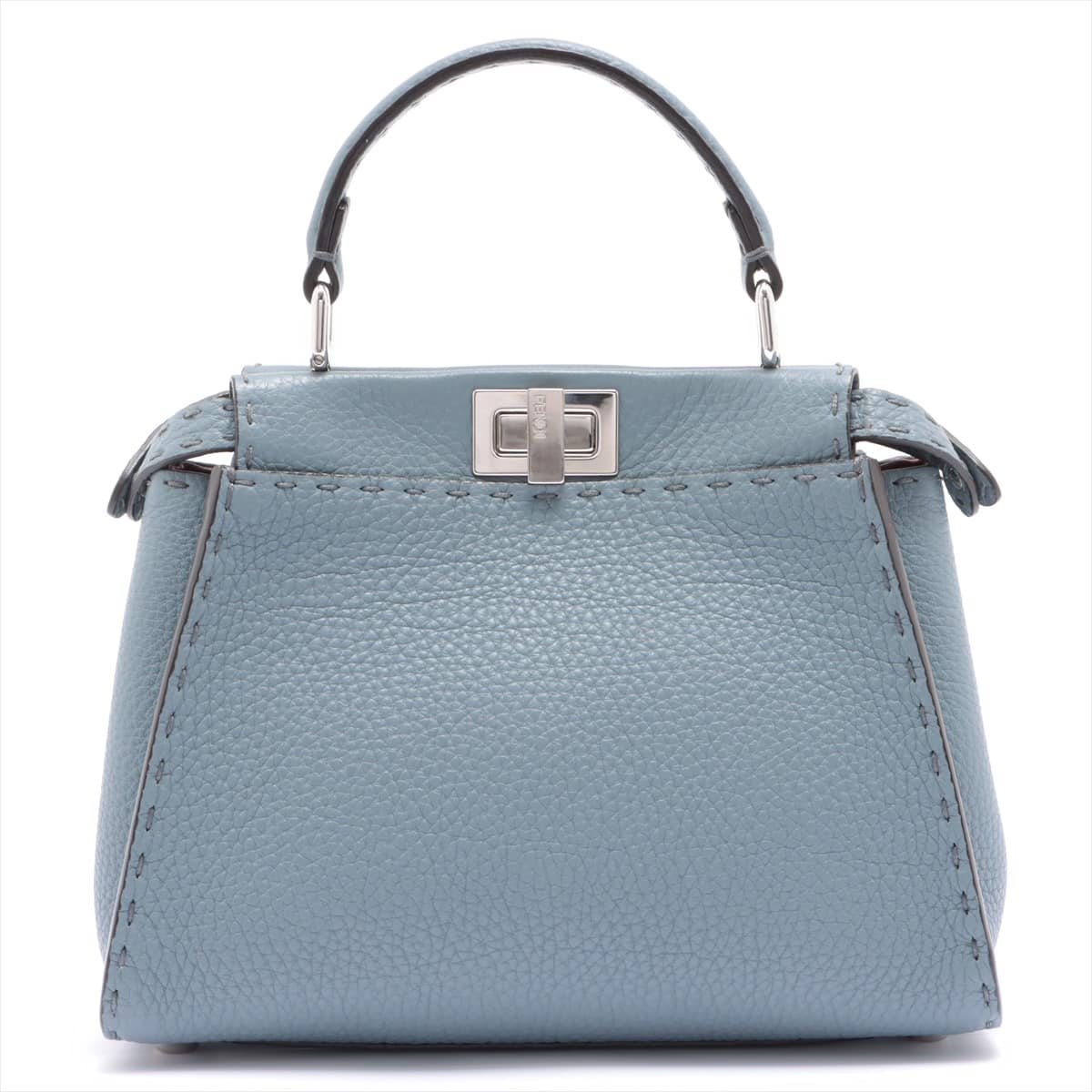 Fendi Mini Peek-a-boo Selleria Leather 2way handbag Blue 8BN244