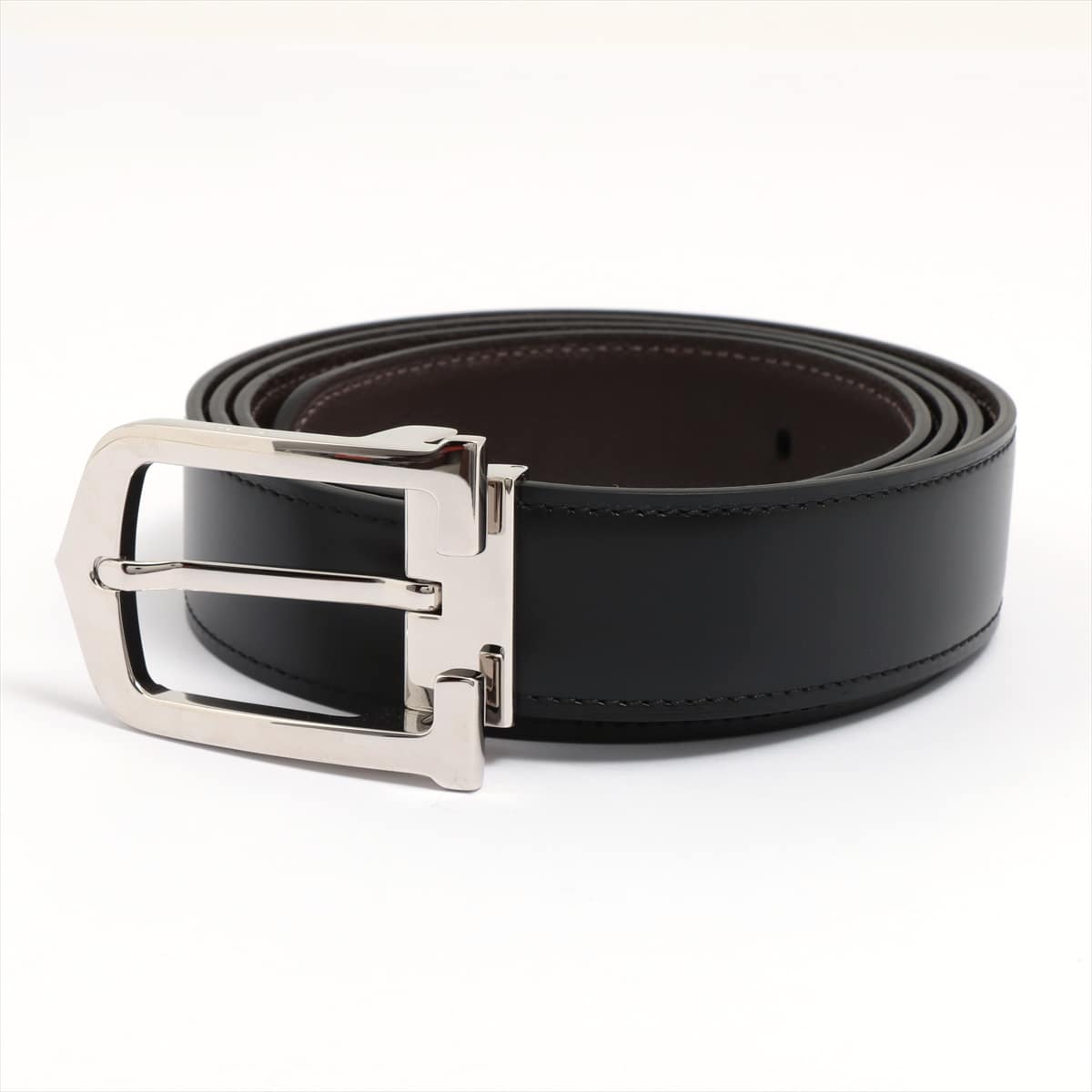 Cartier Allongé Belt GP & Leather Black × Brown Reversible