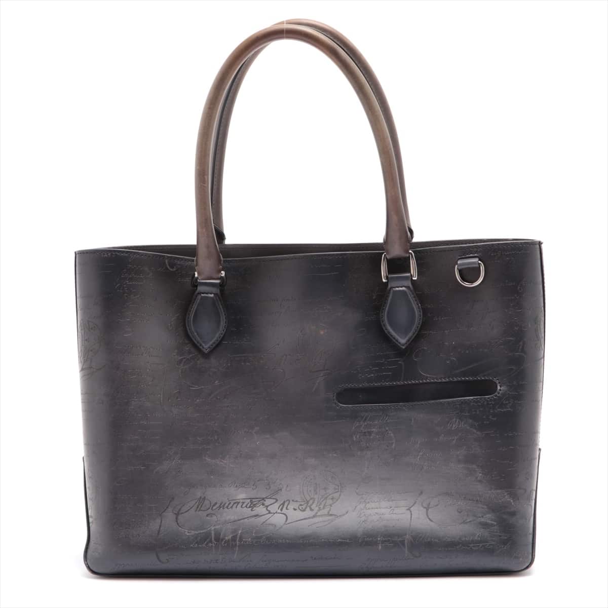 Berluti Calligraphy Toujour Leather Tote bag Navy blue