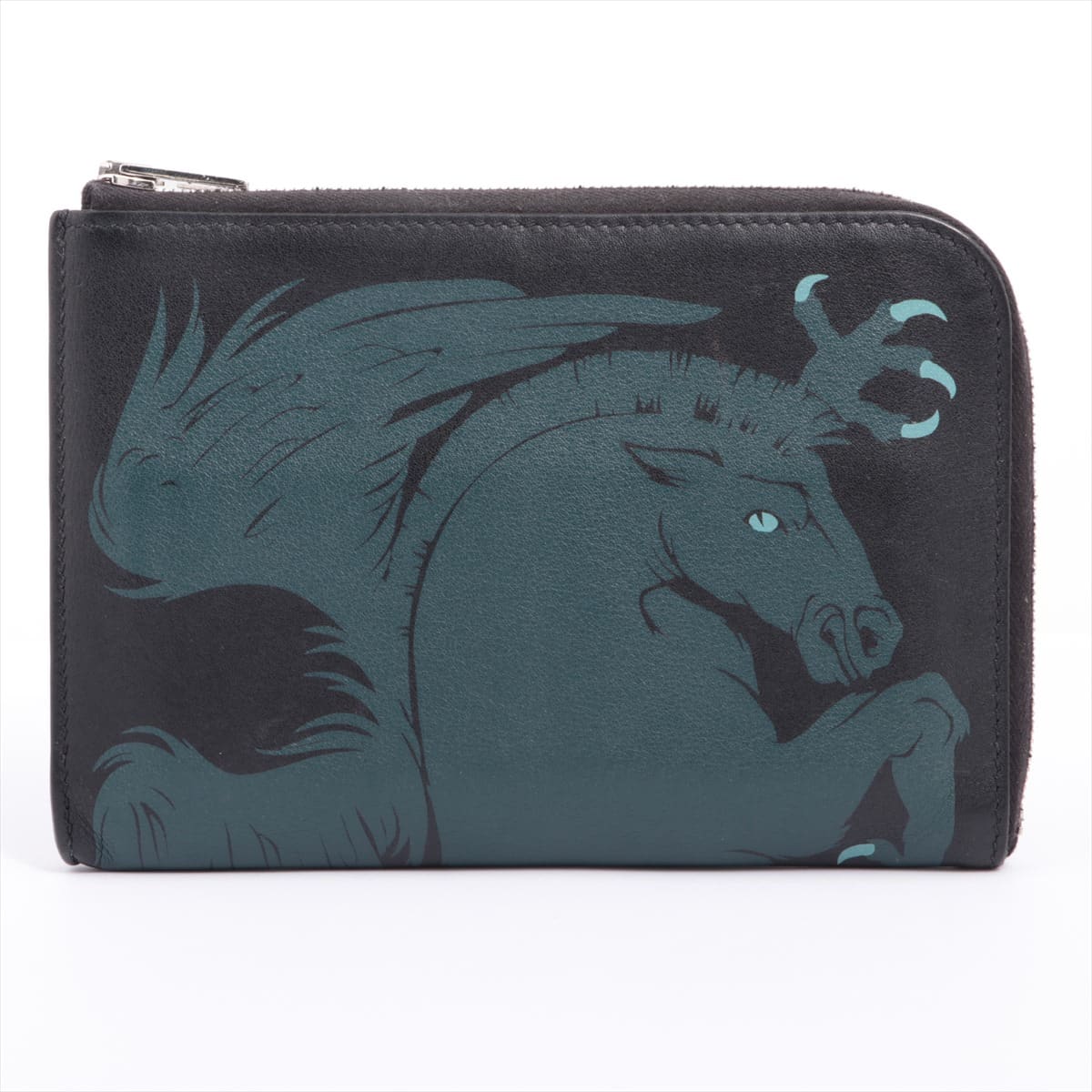Hermès Remix Duo Veau Swift Compact Wallet Black Silver Metal fittings The engraving is not clear Chimera Pegasus