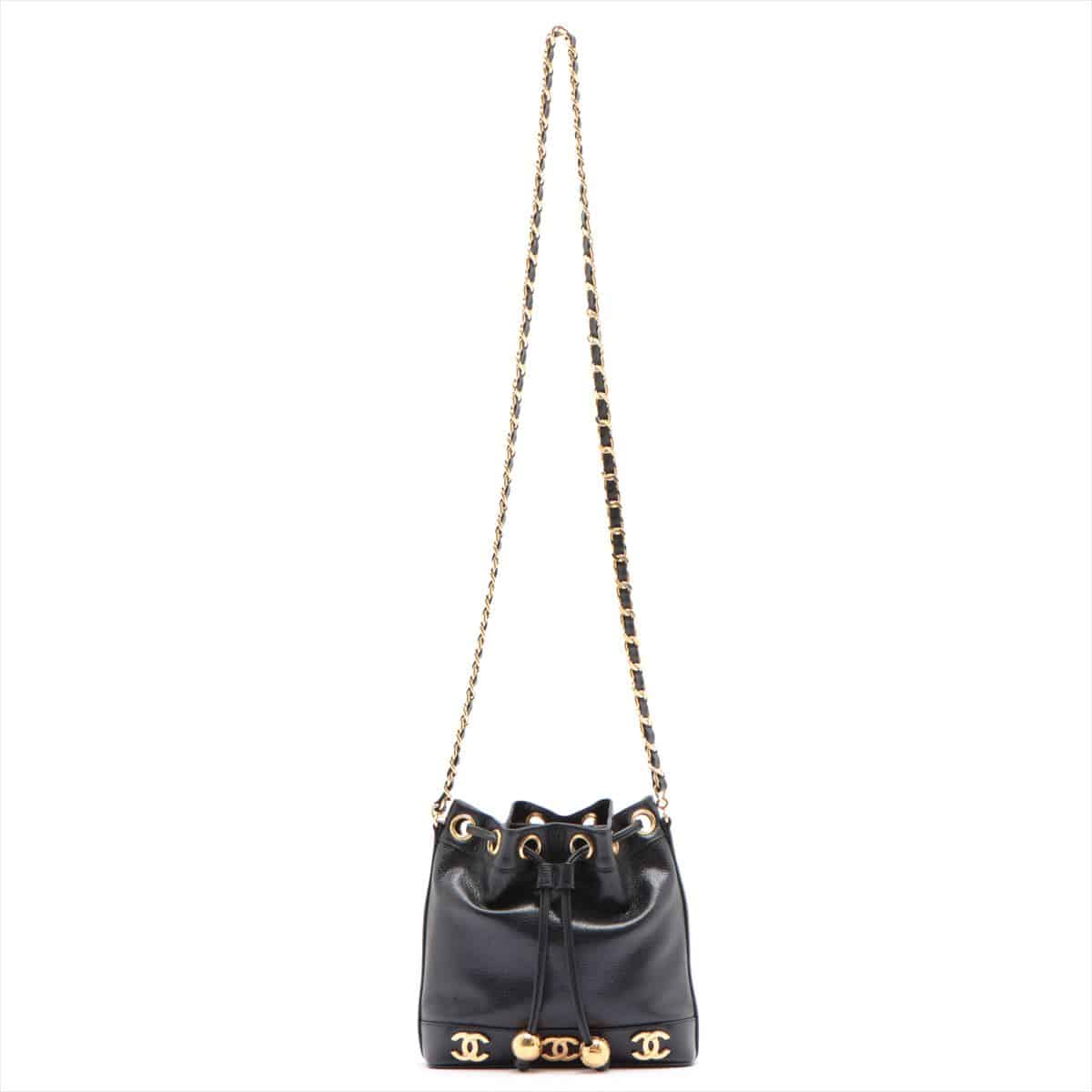 Chanel Triple Coco Caviarskin Chain shoulder bag Black Gold Metal fittings 3XXXXXX with pouch