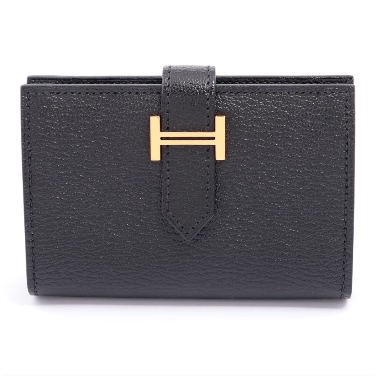 Hermès Bearn Chevre Card Case Black Gold Metal fittings Y: 2020