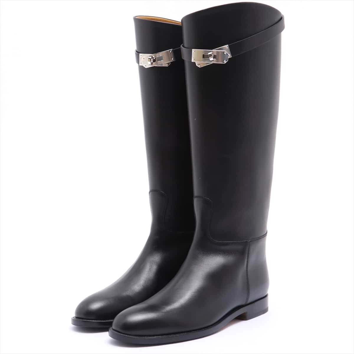Hermès Leather Long boots 38 Ladies' Black Kelly metal fittings
