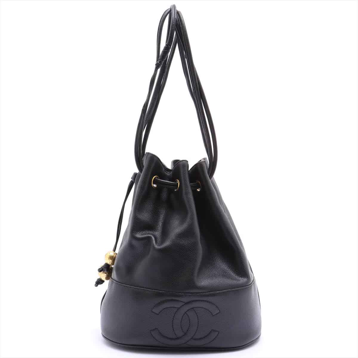Chanel Coco Mark Caviarskin Drawstring shoulder bag Black Gold Metal fittings 23XXXXXX with pouch