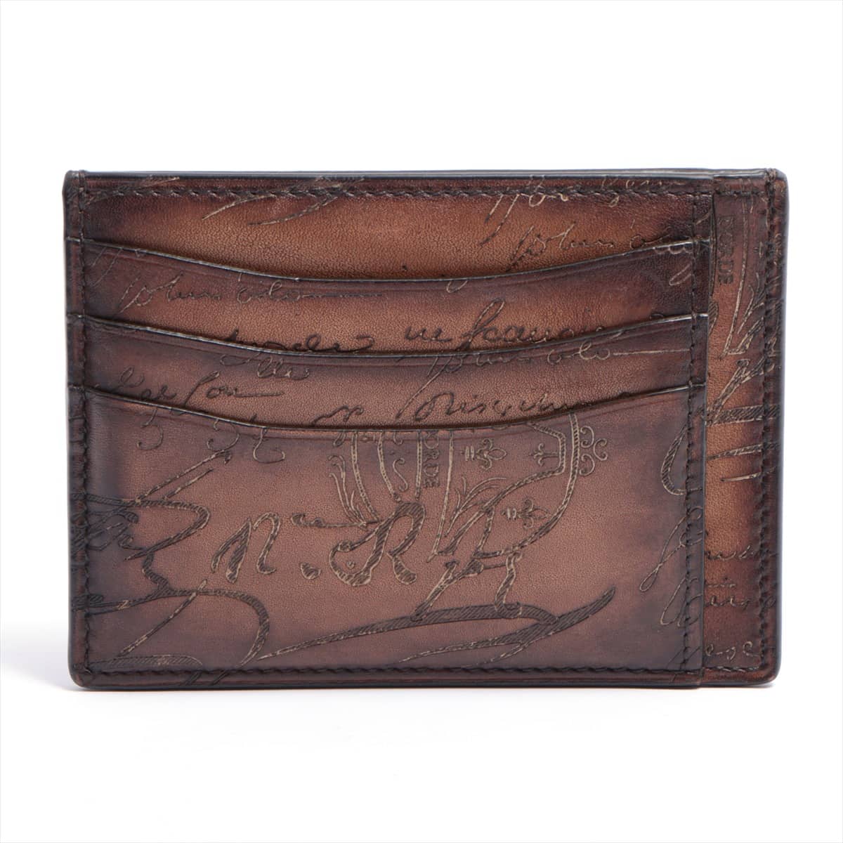 Berluti Calligraphy Leather Card Case Brown