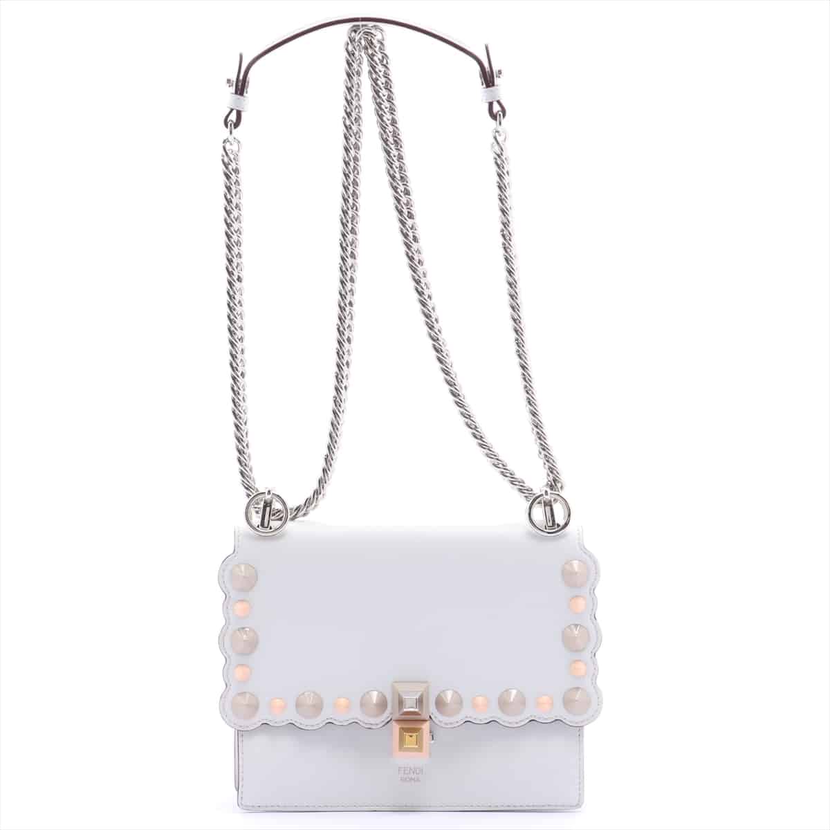 Fendi Mini Kan I Leather Chain shoulder bag White 8M0381