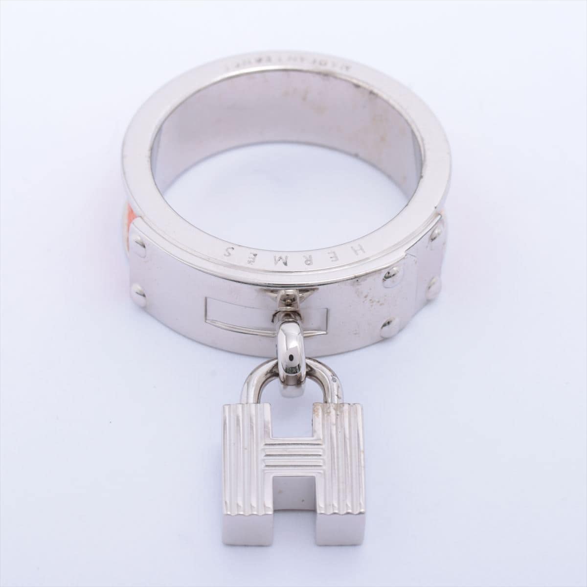 Hermès H cadena Scarf ring GP & Leather Silver x orange