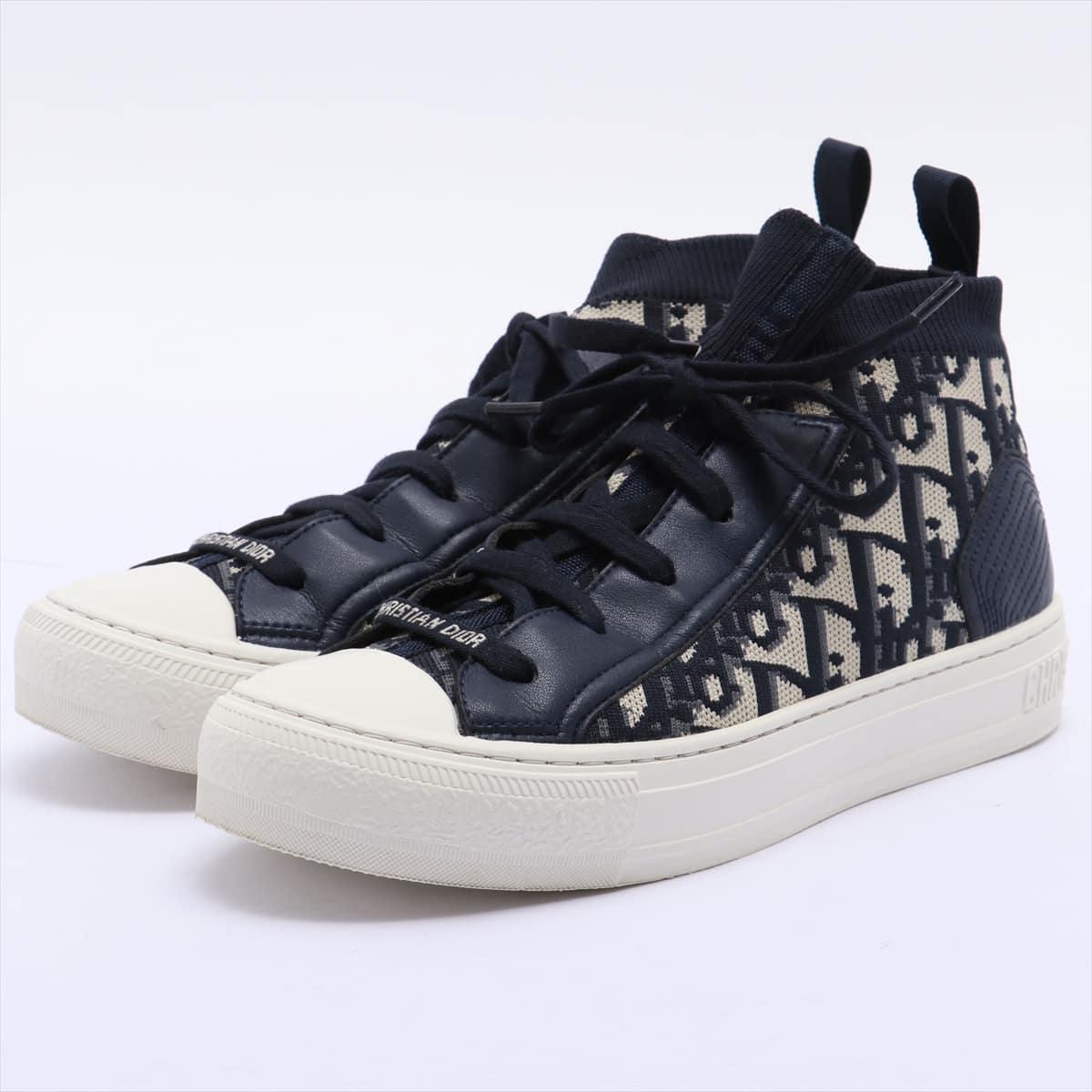 Christian Dior Oblique Knit High-top Sneakers 39 Ladies' Navy blue WALK'N'DIOR technical mesh