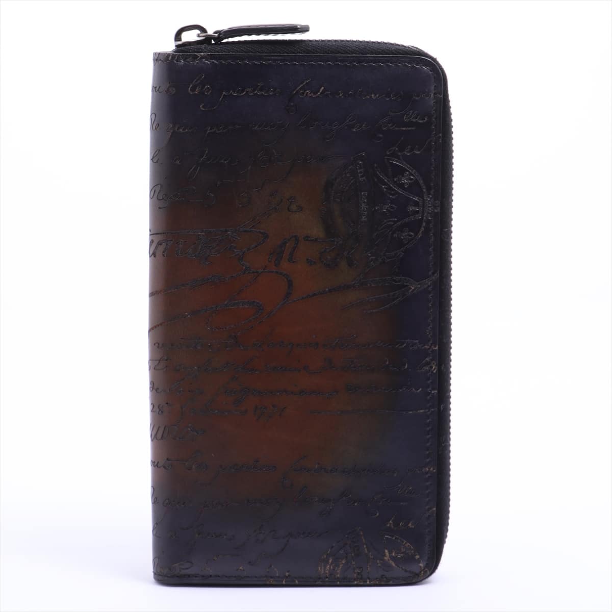 Berluti Calligraphy Leather Wallet Navy x brown