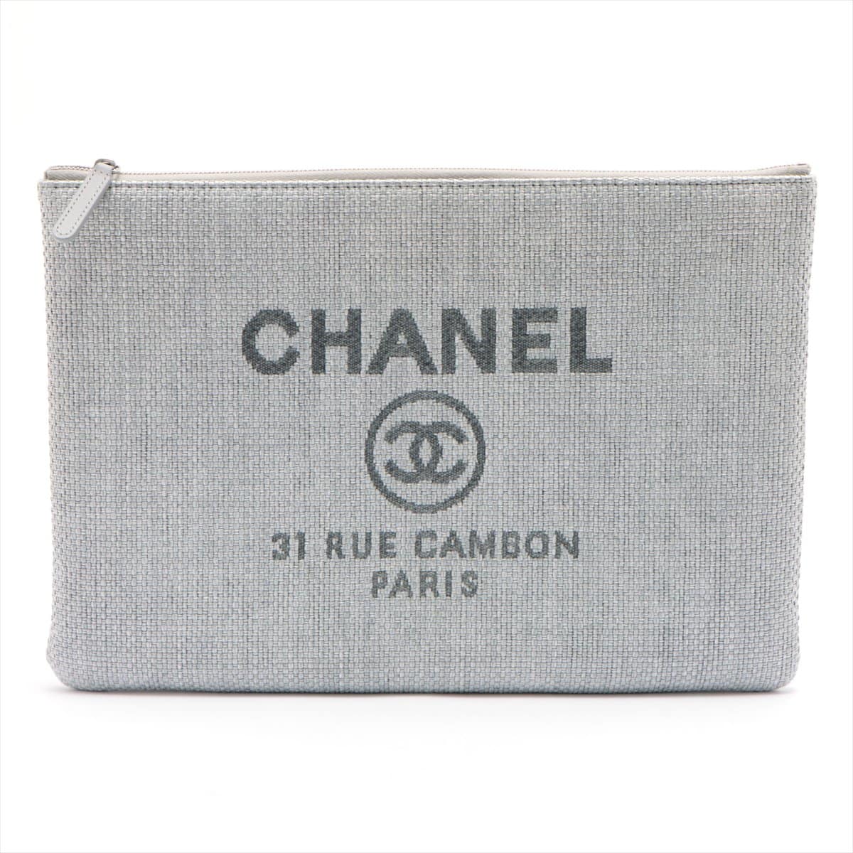 Chanel Deauville Straw Clutch bag Grey Silver Metal fittings 23XXXXXX