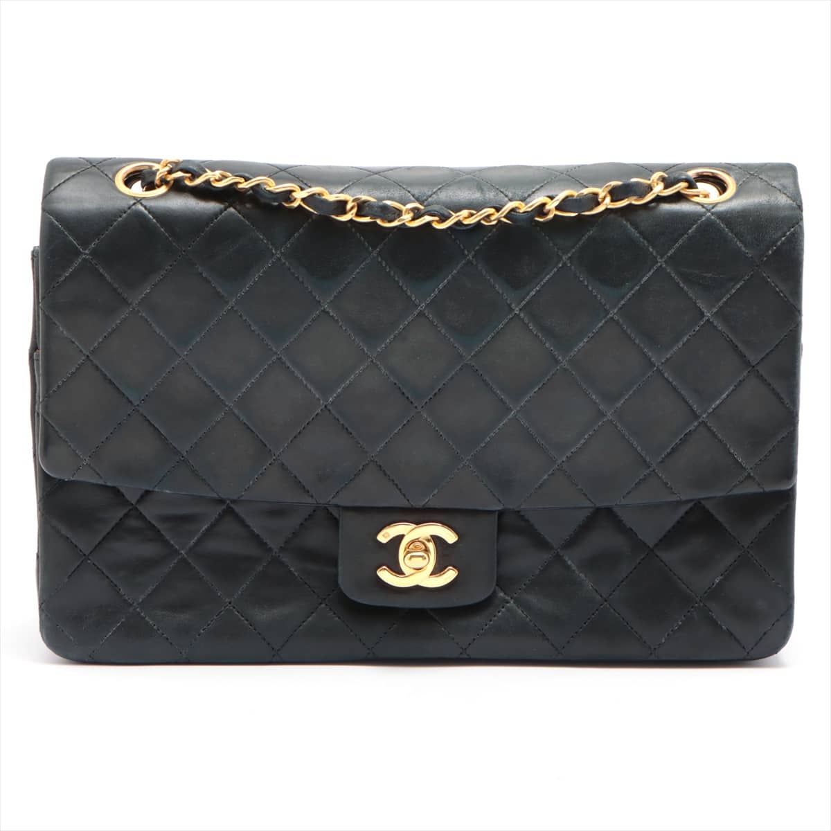 Chanel Matelasse Lambskin Single flap Double chain bag Black Gold Metal fittings 1XXXXXX Pouch shortage