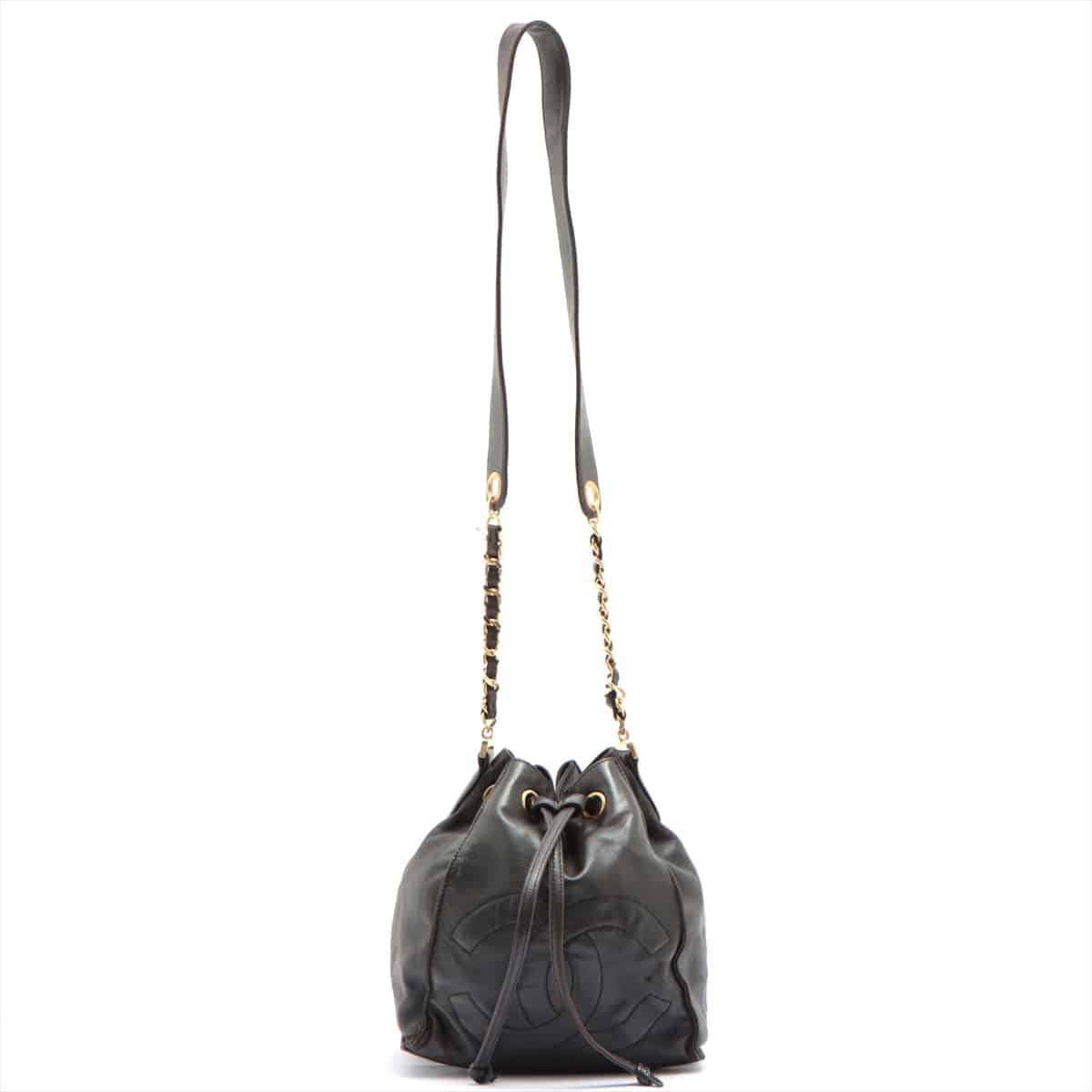 Chanel Coco Mark Lambskin Drawstring shoulder bag Black Gold Metal fittings with pouch