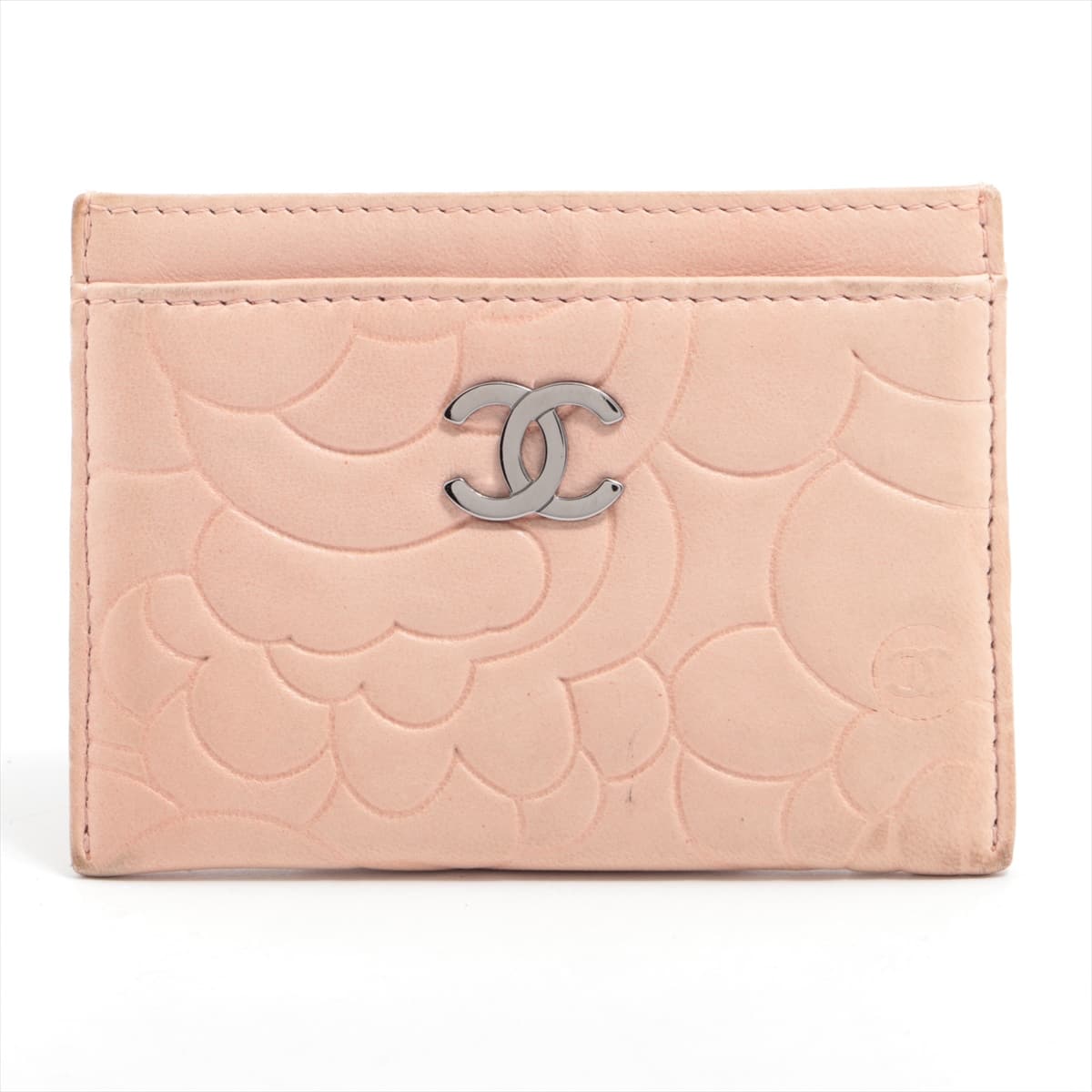 Chanel Camelia Leather Card Case Pink Silver Metal fittings 12XXXXXX
