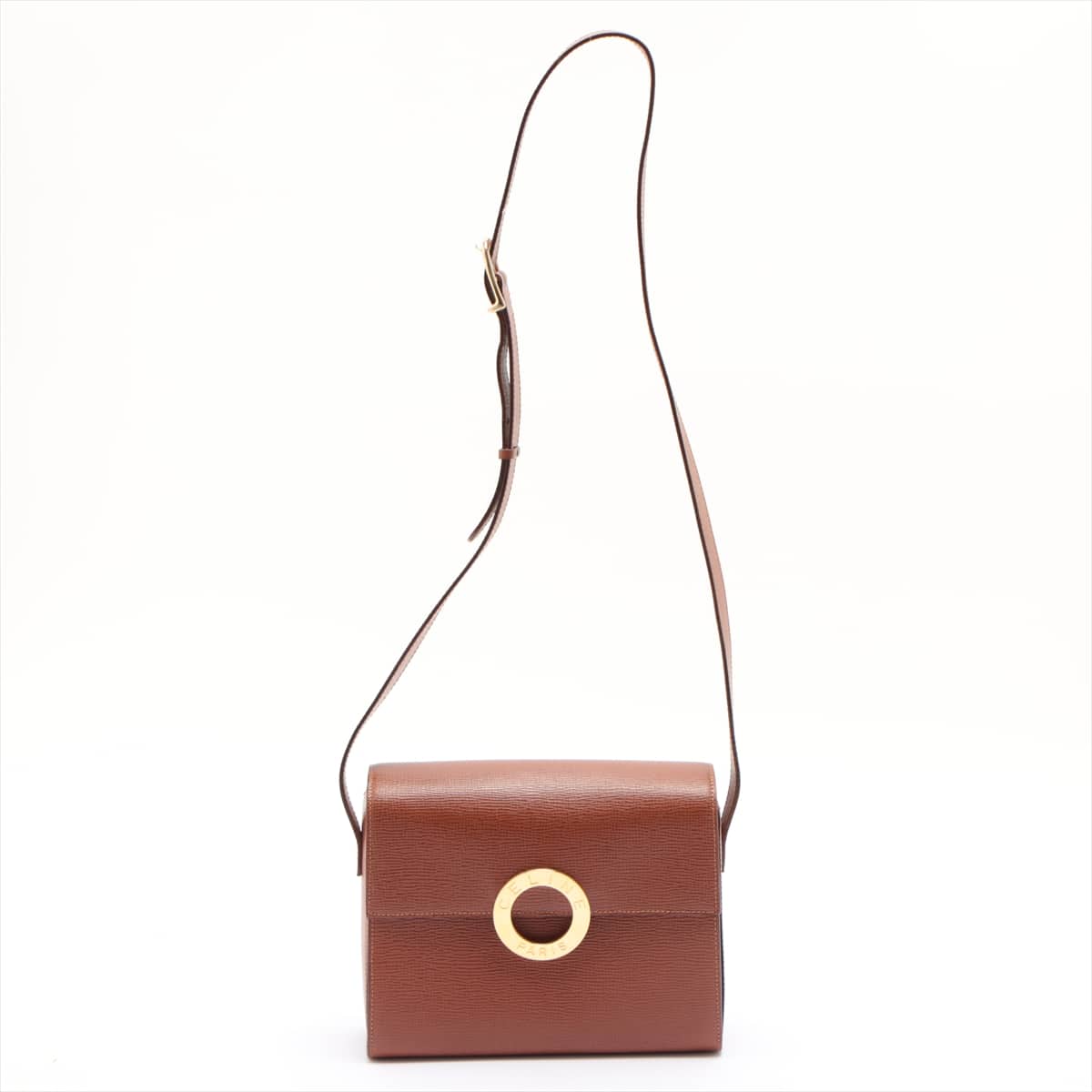 CELINE Circle logo Leather Shoulder bag Brown
