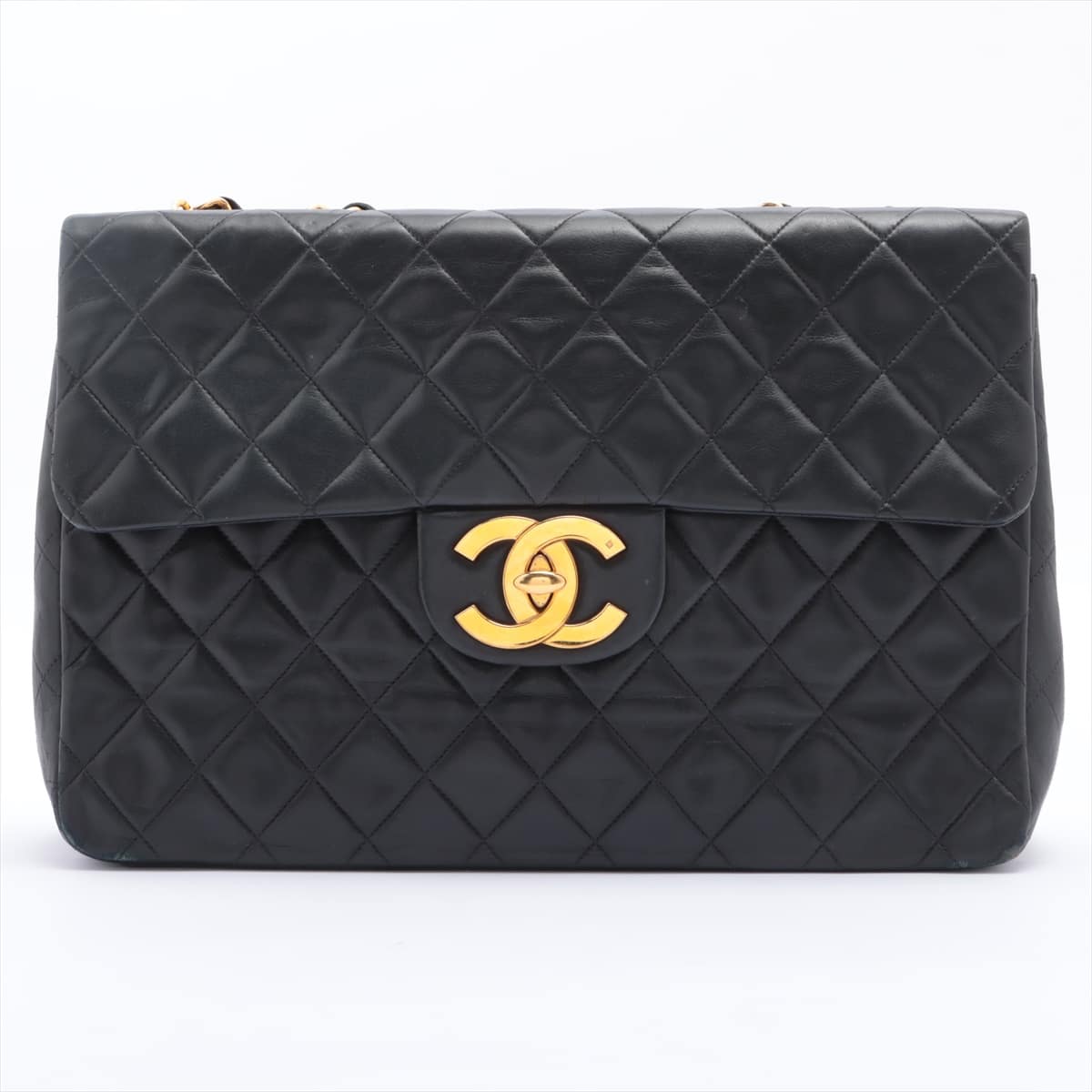 Chanel Big Matelasse Lambskin Single flap Double chain bag Black Gold Metal fittings with pouch