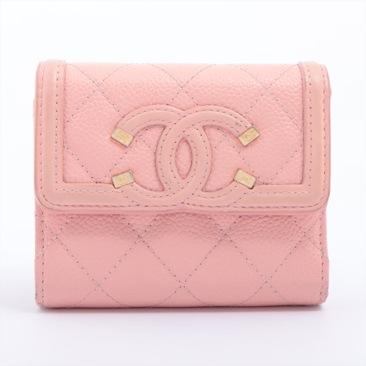 Chanel CC Filigree Caviarskin Wallet Pink Gold Metal fittings 27th