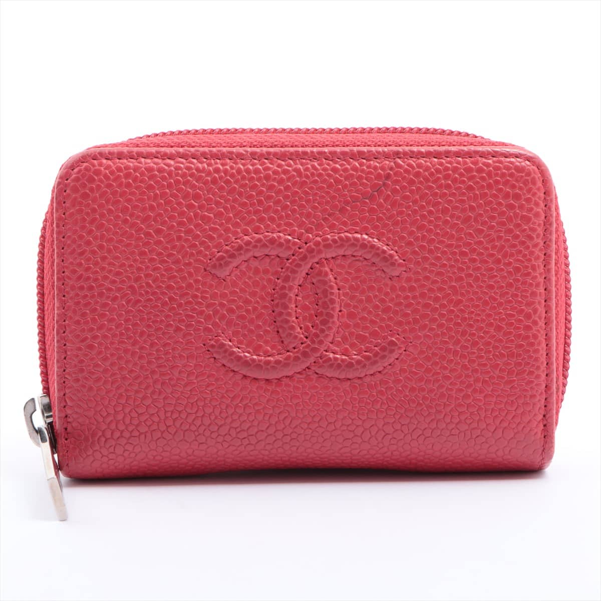 Chanel Coco Mark Caviarskin Coin case Red Silver Metal fittings 19XXXXXX