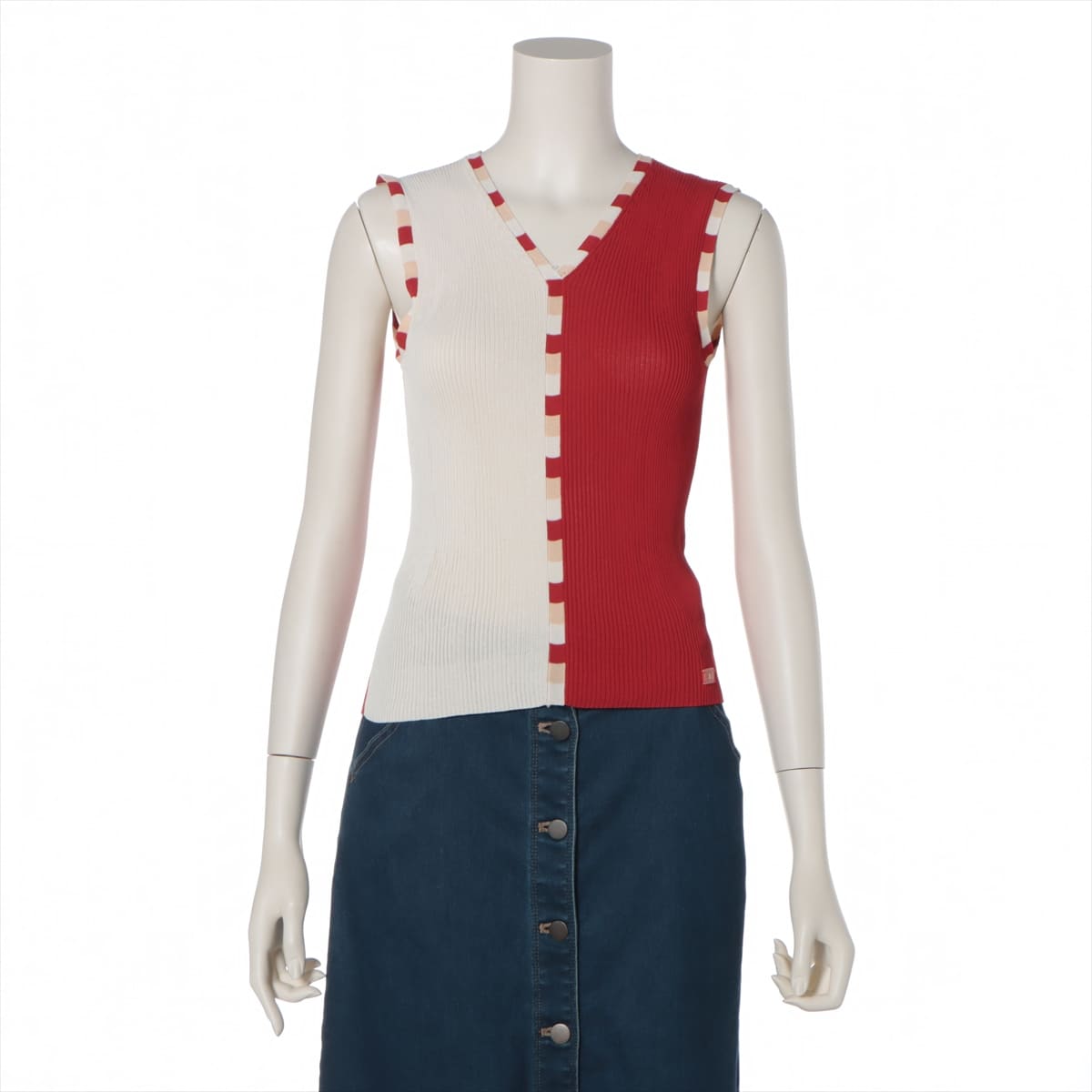Chanel 02P Rayon Sleeveless Knit 38 Ladies' Red x white