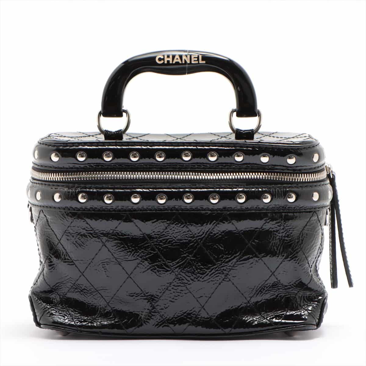 Chanel Matelasse Patent leather Vanity bag 2WAY shoulder Black Silver Metal fittings 11XXXXXX With charms