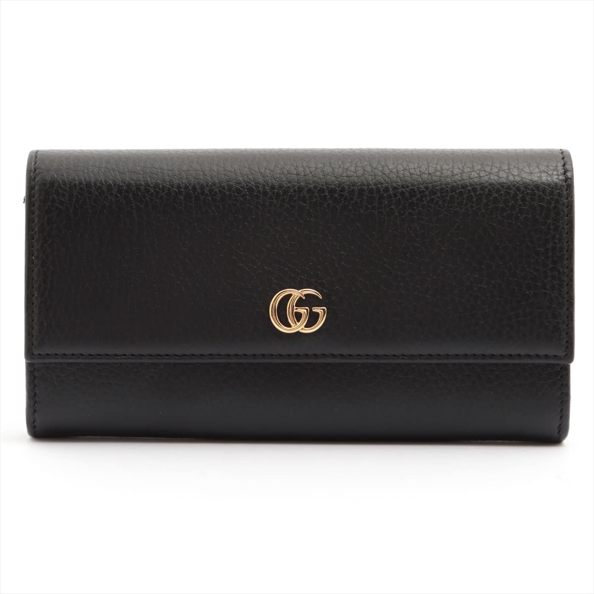 Gucci GG Marmont 456116 Leather Wallet Black×Gold