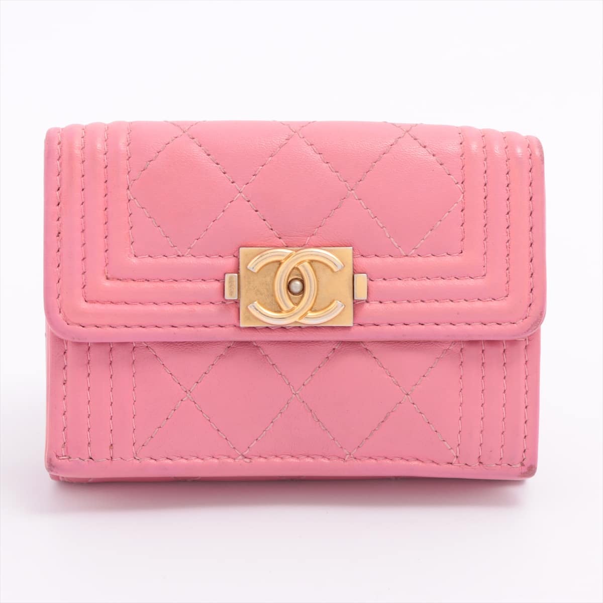 Chanel Boy Chanel Lambskin Wallet Pink Gold Metal fittings 26XXXXXX