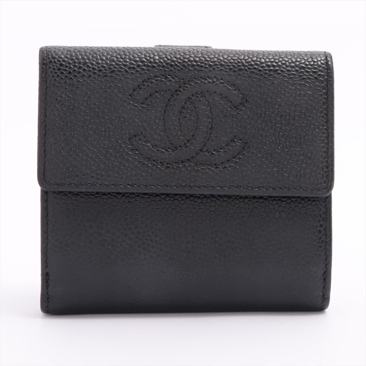 Chanel Coco Mark Caviarskin Wallet Black Silver Metal fittings 16XXXXXX