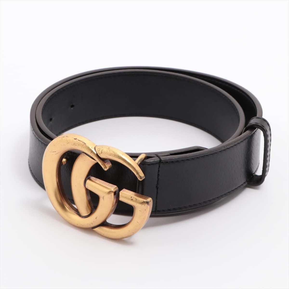 Gucci 414516 GG Marmont Belt GP & Leather Black×Gold